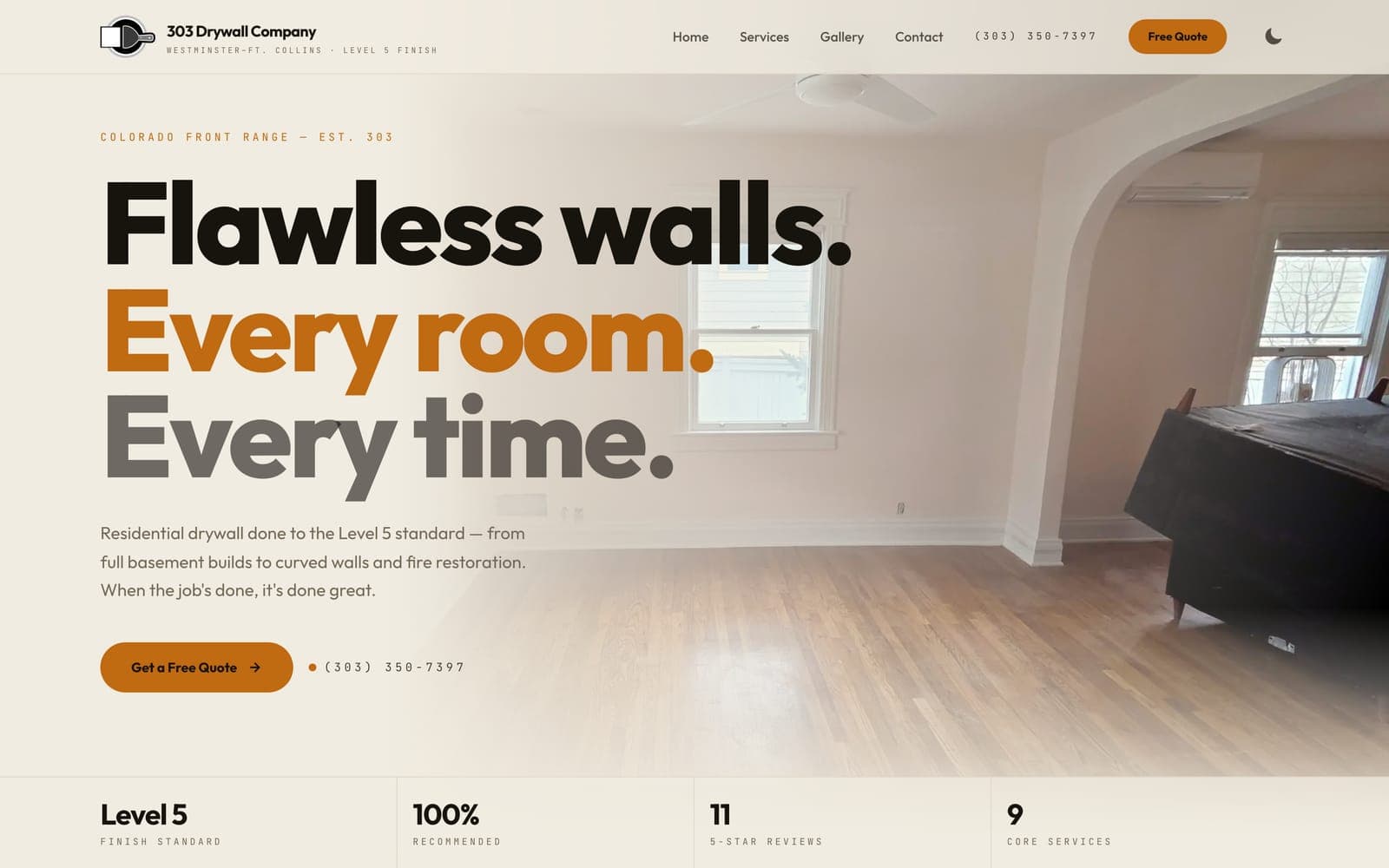 Homepage of 303 Drywall Company