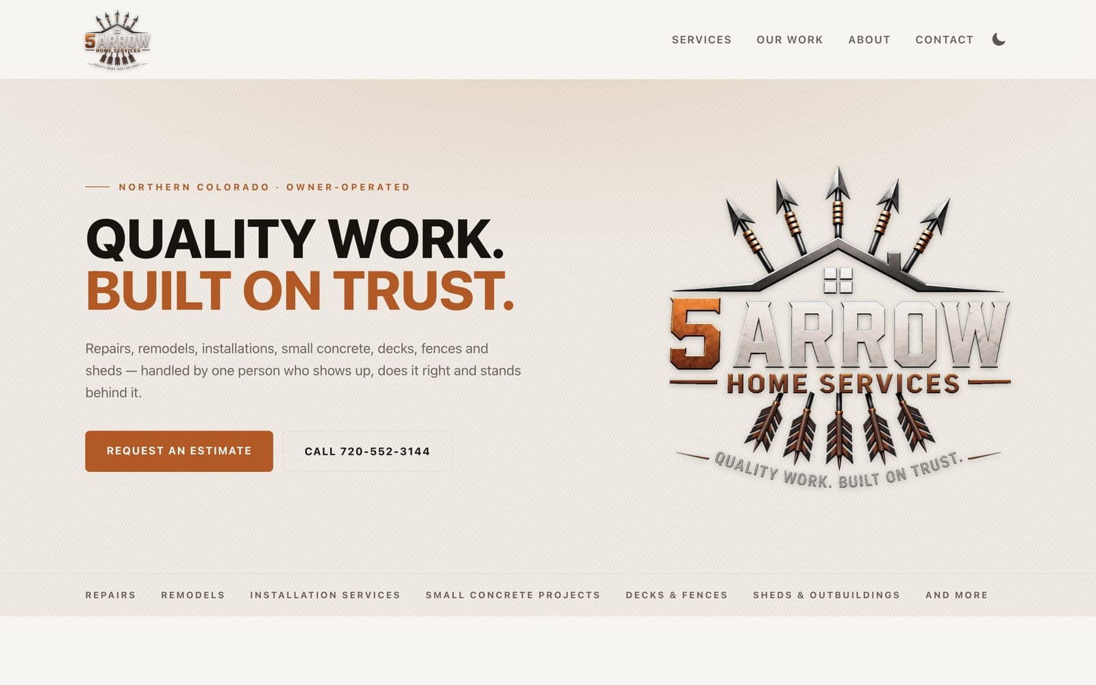 Homepage of 5 Arrow Home Services