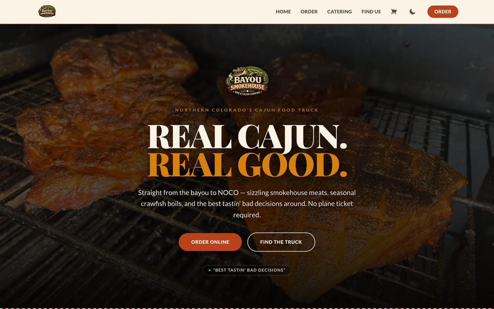 Concept homepage for a cajun bbq food truck