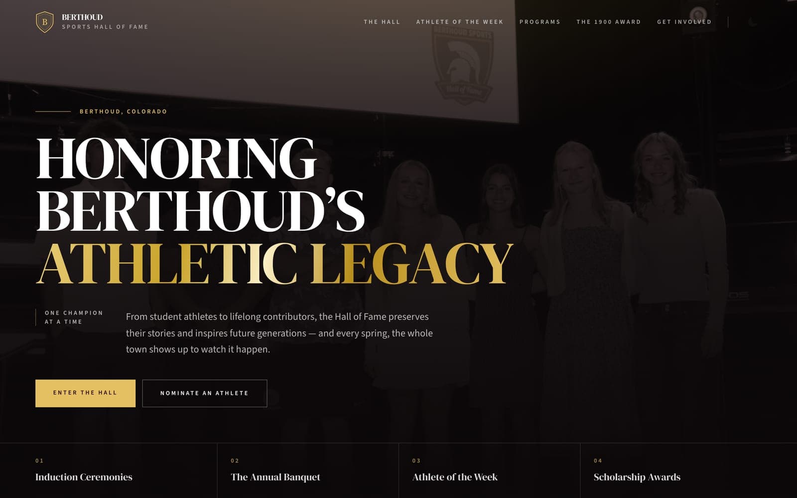 Concept homepage for a community sports hall of fame