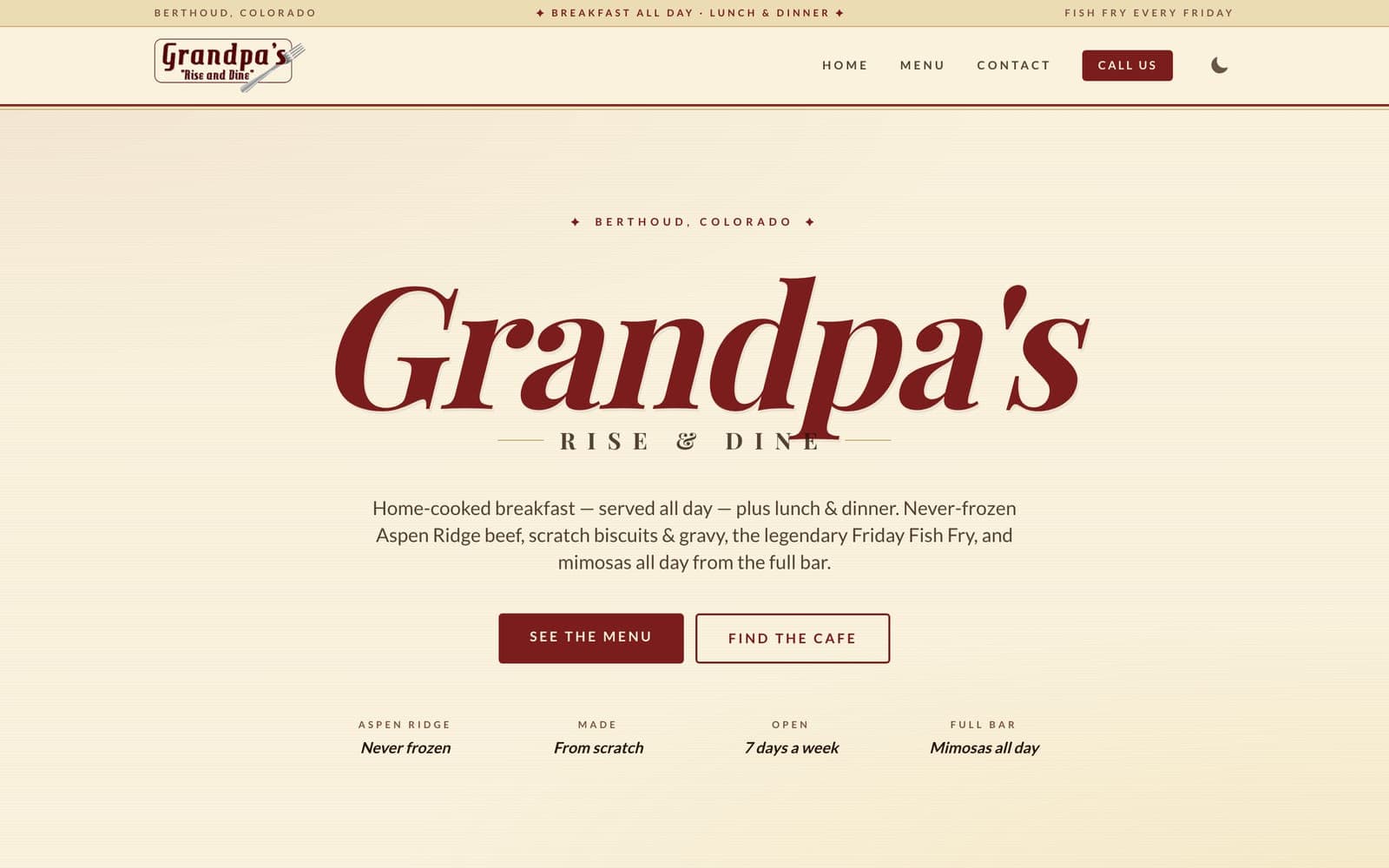 Homepage of Grandpa's Cafe