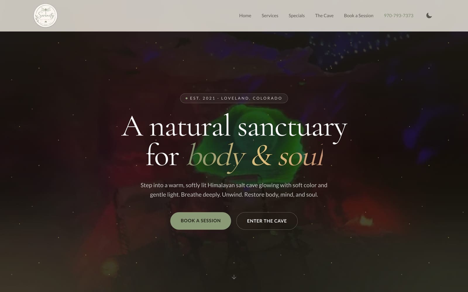 Homepage of Serenity Salt Cave & Spa