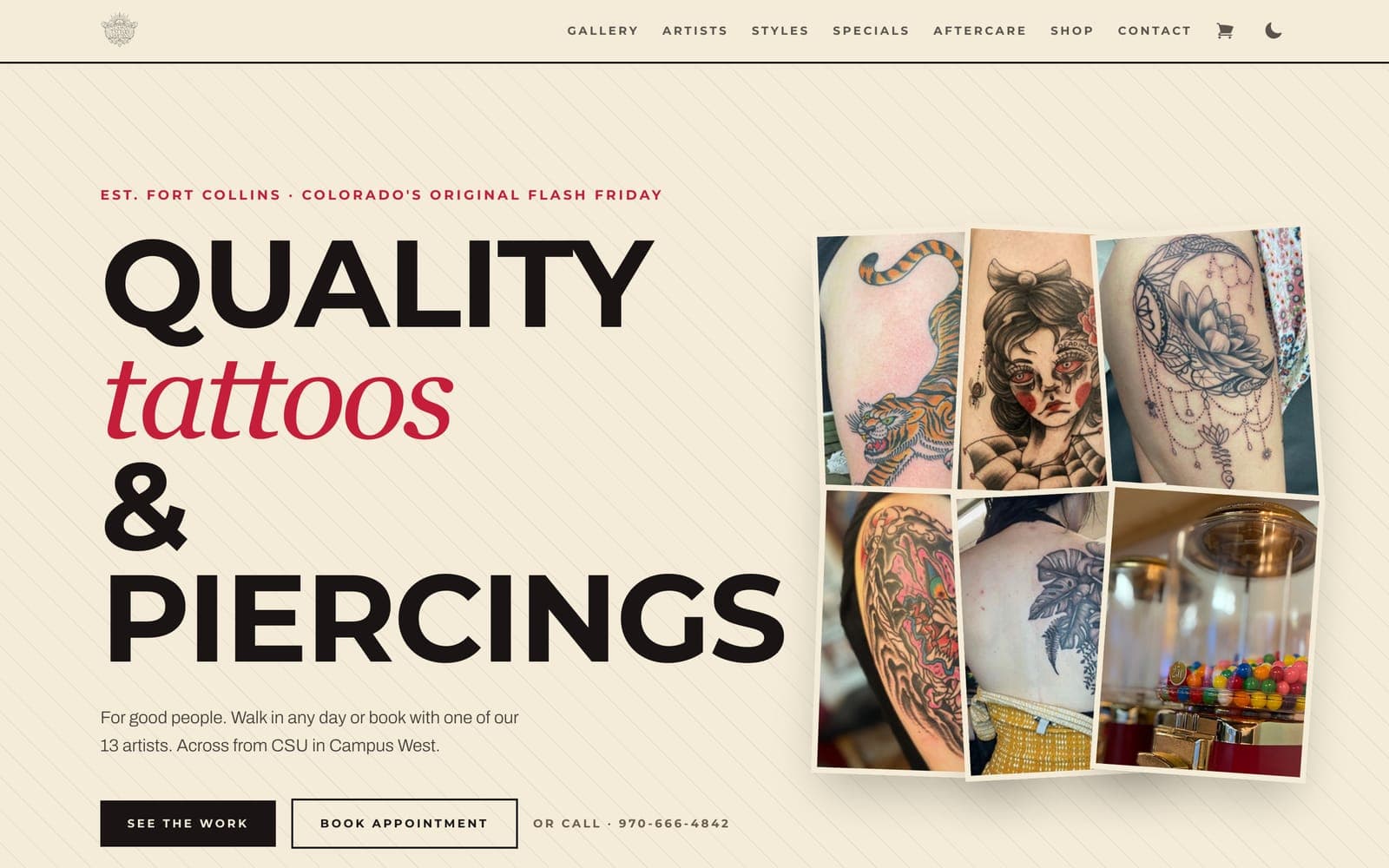 Concept homepage for a tattoo & piercing studio