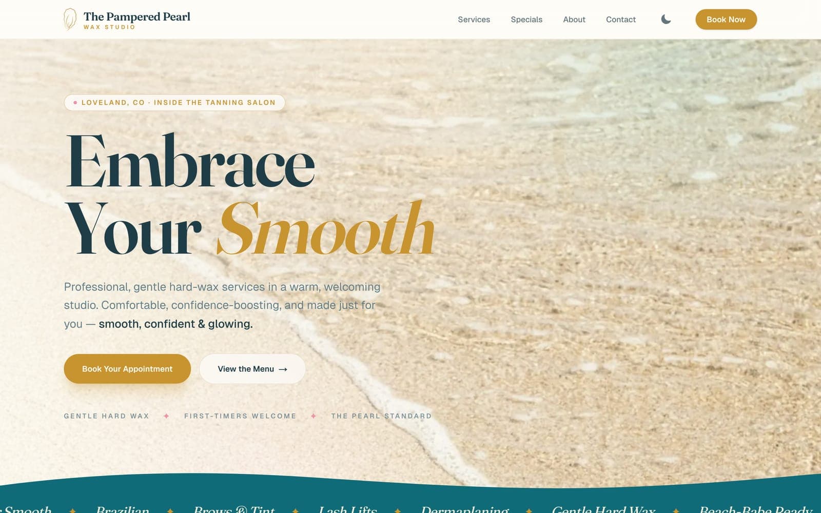 Homepage of The Pampered Pearl Wax Studio