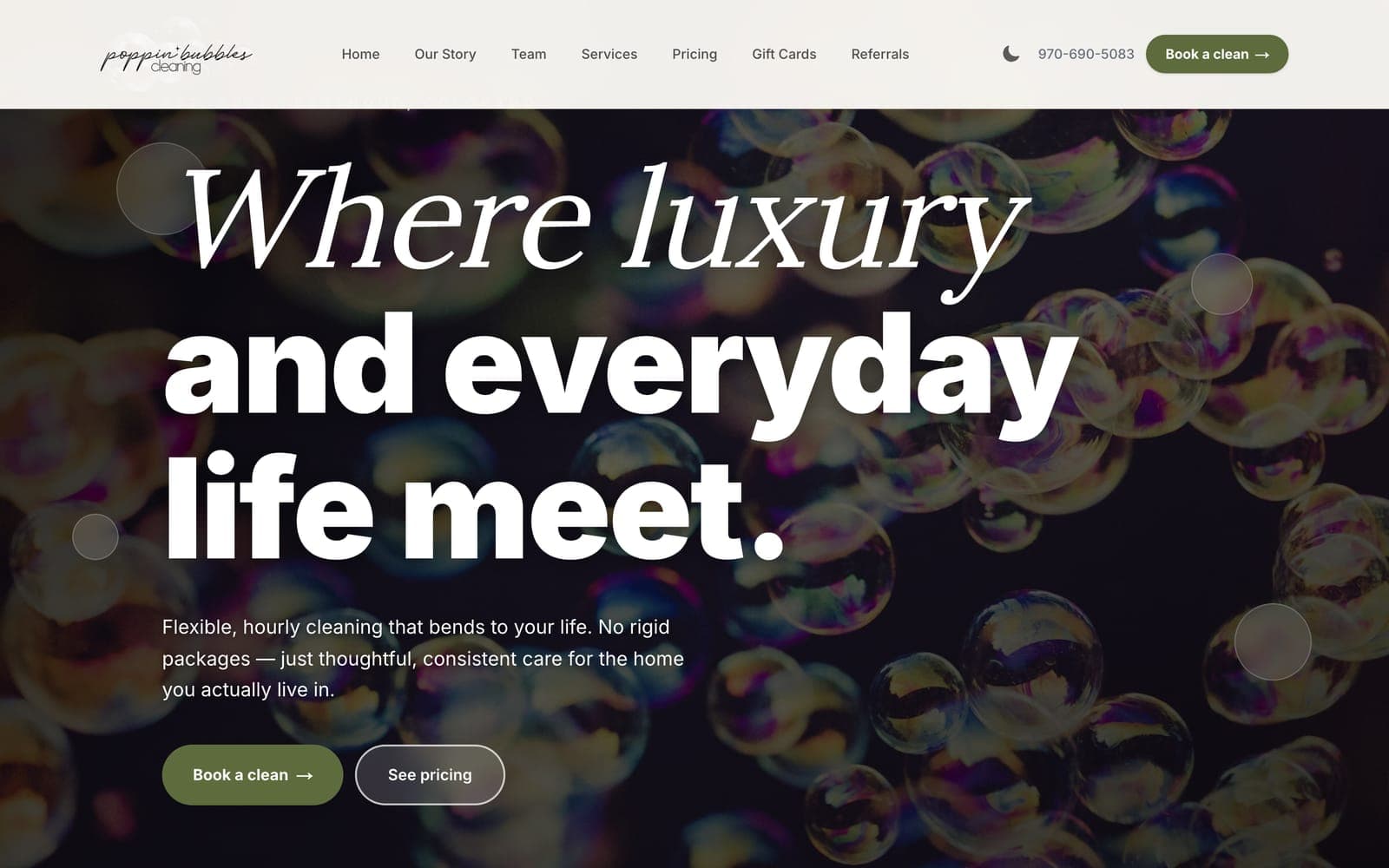 Homepage for Poppin' Bubbles Cleaning