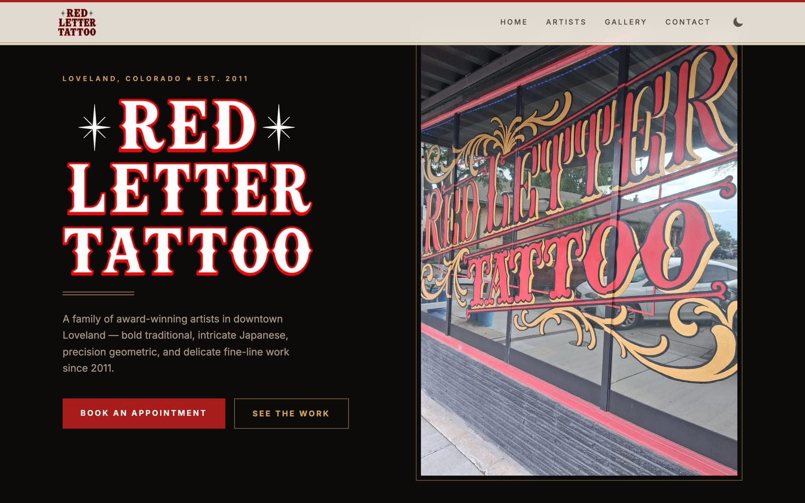 Homepage for Red Letter Tattoo